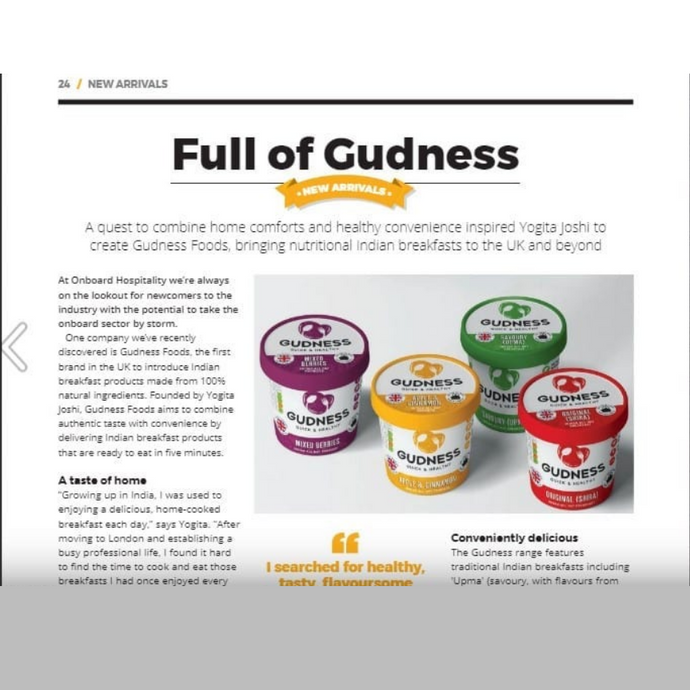 Gudness Foods featured in Onboard Hospitality magazine as the most promising newcomer and 'one to watch'